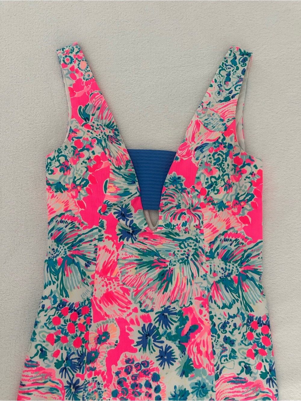 Lilly Pulitzer V-Neck Mini Dress in Neon Pink & Blue - Picture 2 of 4